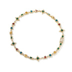 Gold colorful CZ geometric chain necklace on white background