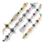 Gold and silver colorful CZ geometric chain necklace on white background