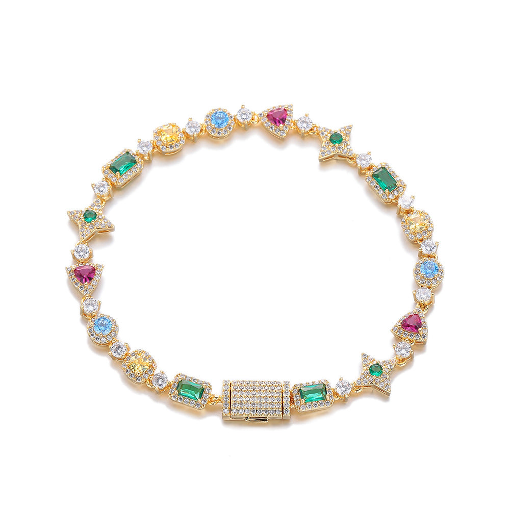 Gold-tone multicolor geometric bracelet on white