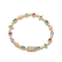 Gold-tone multicolor geometric bracelet on white