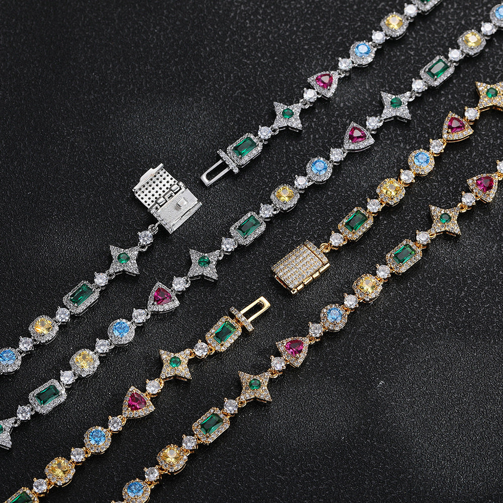 Silver and gold-tone geometric jewelry with box clasp details