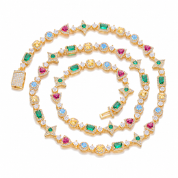Gold-tone multicolor geometric necklace on white