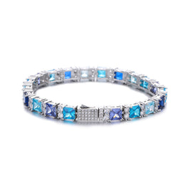 Silver-tone multicolor square-cut tennis bracelet on white