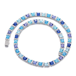 Silver-tone multicolor square-cut tennis necklace on white