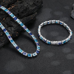 Multicolor tennis necklace and matching bracelet on black stone