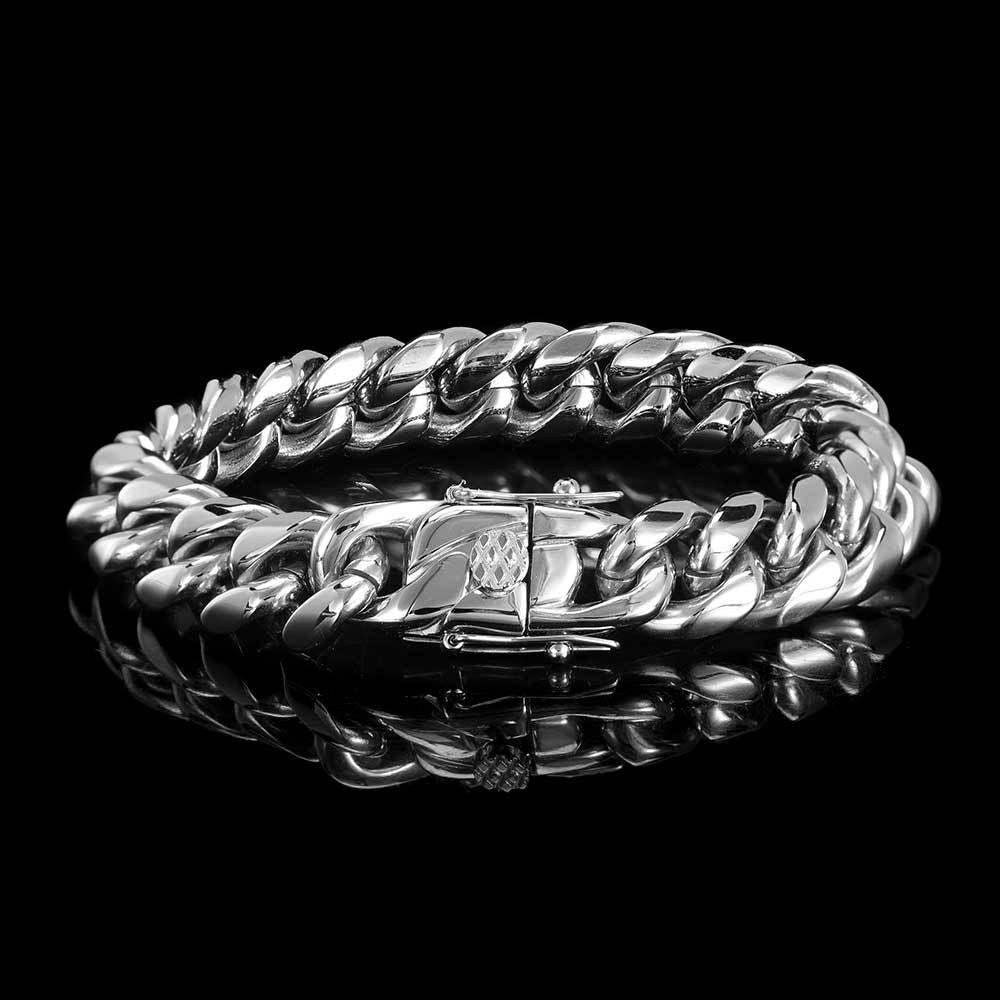 Steel Miami Cuban link bracelet product detail on black