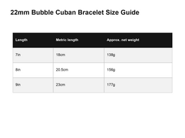 English size guide for the iced Bubble Cuban link bracelet