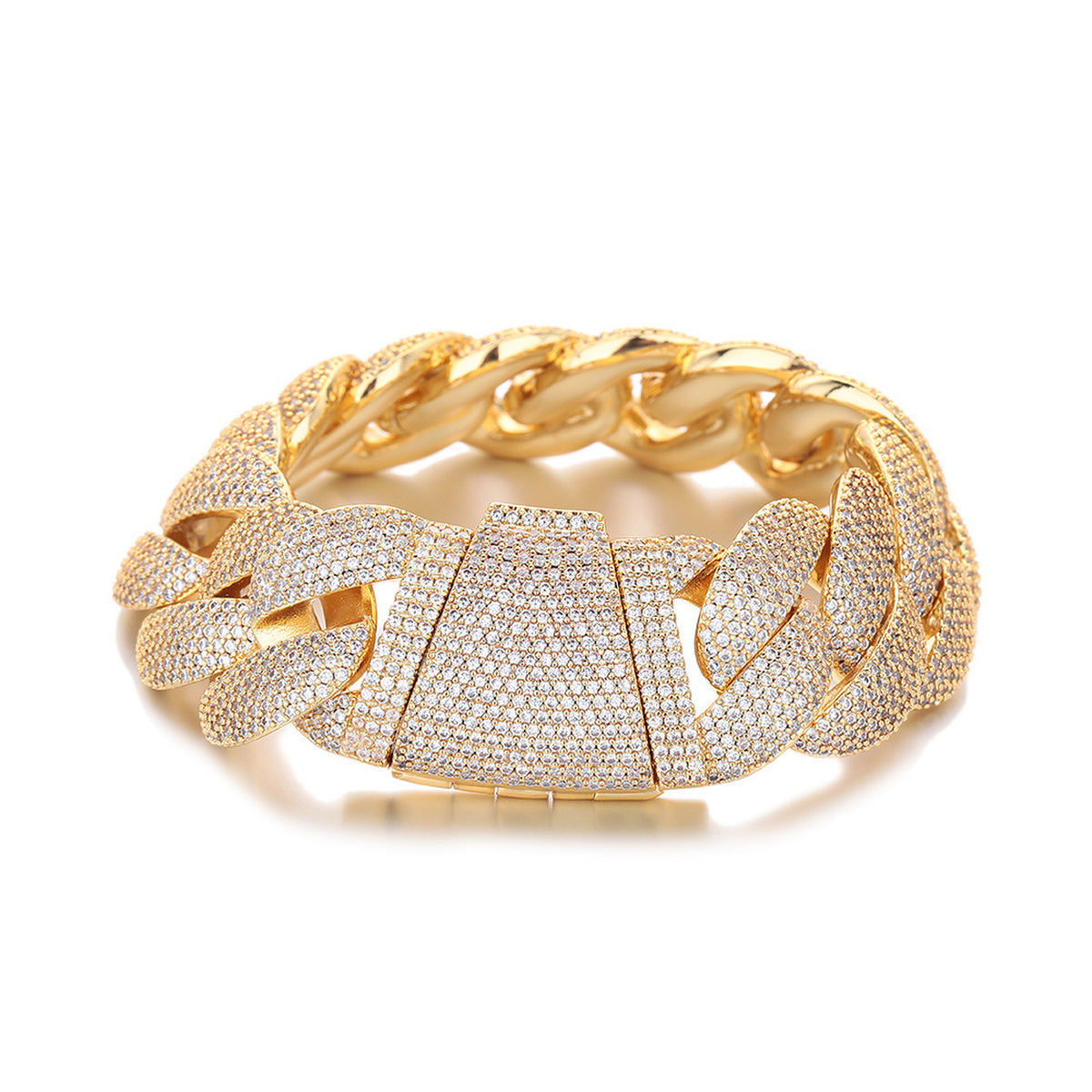 Gold iced Bubble Cuban link bracelet on white