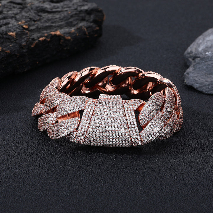 Rose Gold iced Bubble Cuban link bracelet on black stone