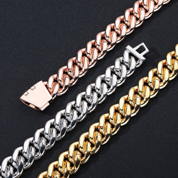 Back and clasp view of three iced Cuban necklace finishes