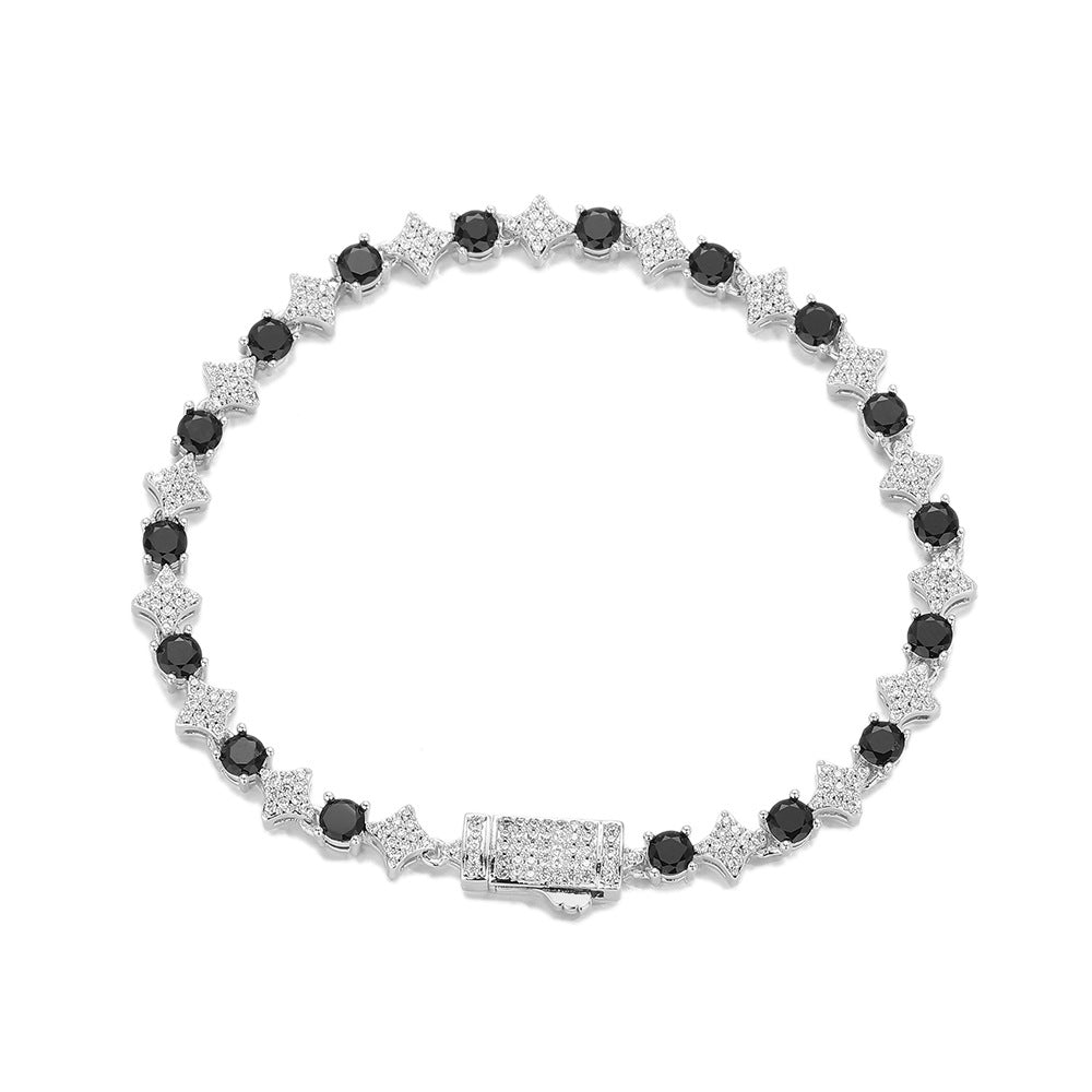 Silver-tone black stone star tennis bracelet on white