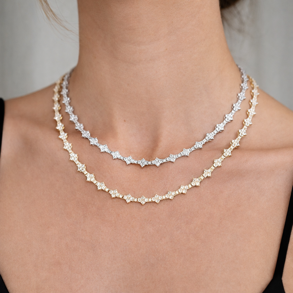Star Tennis Chain Necklace – CZ Diamond Star Link Chain- Miles Jewellery