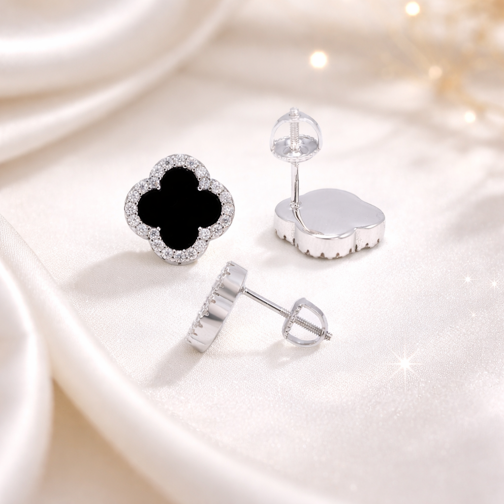S925 Moissanite Clover Stud Earrings - Screw Back- Miles Jewellery
