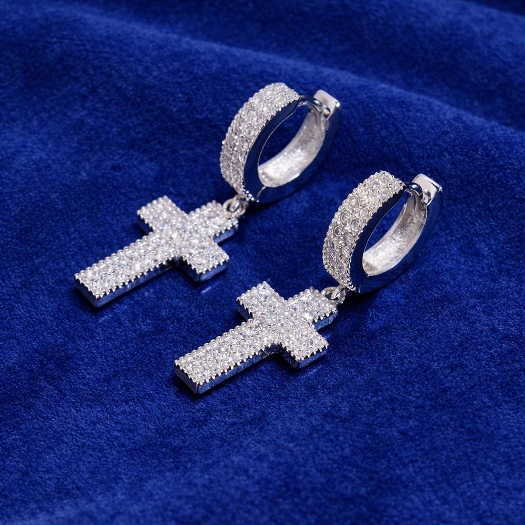 Moissanite Cross Drop Earrings- Miles Jewellery