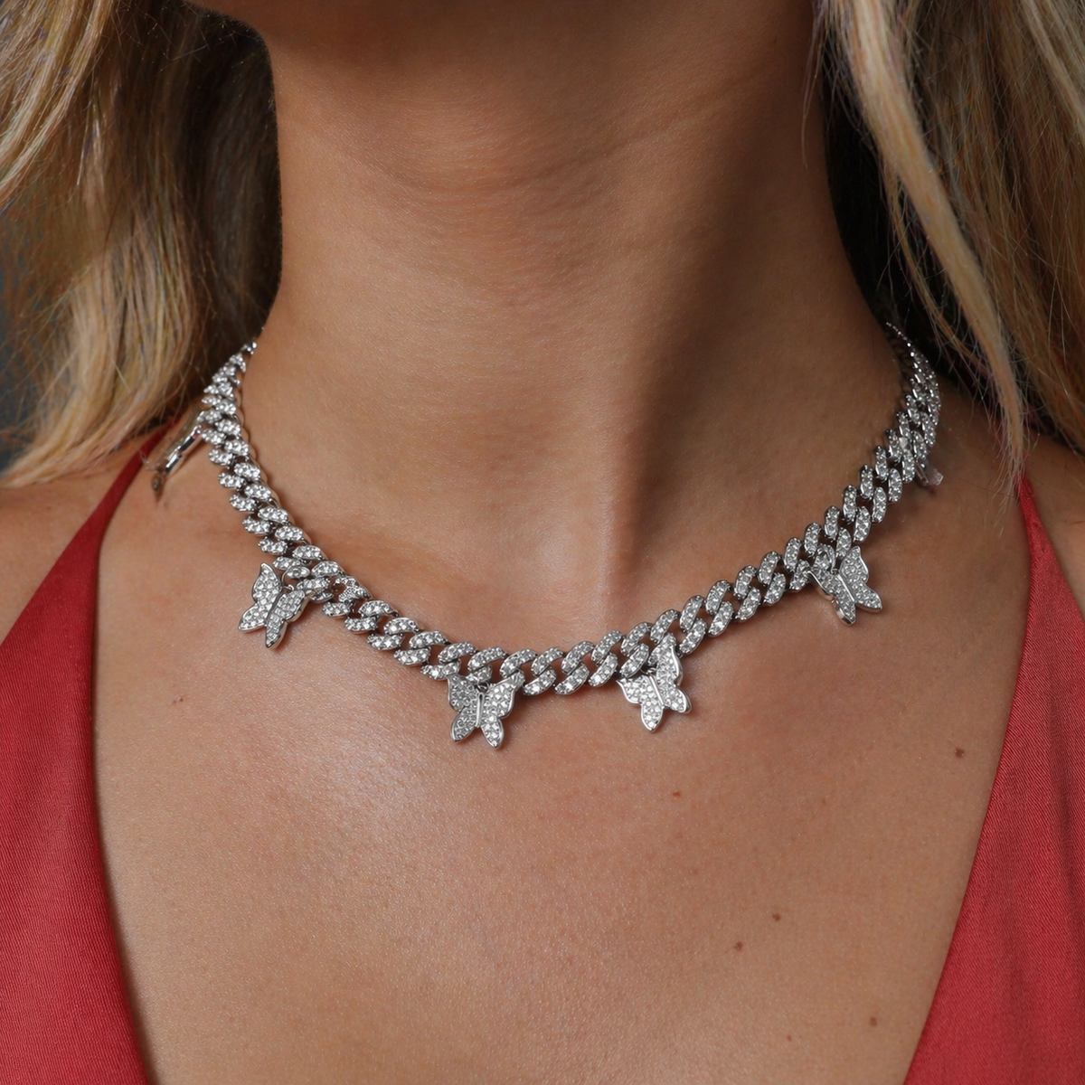 8mm Iced Butterfly Cuban Chain Necklace