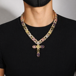 Iced Out Color Flower Cross Pendant Necklace — product image 6