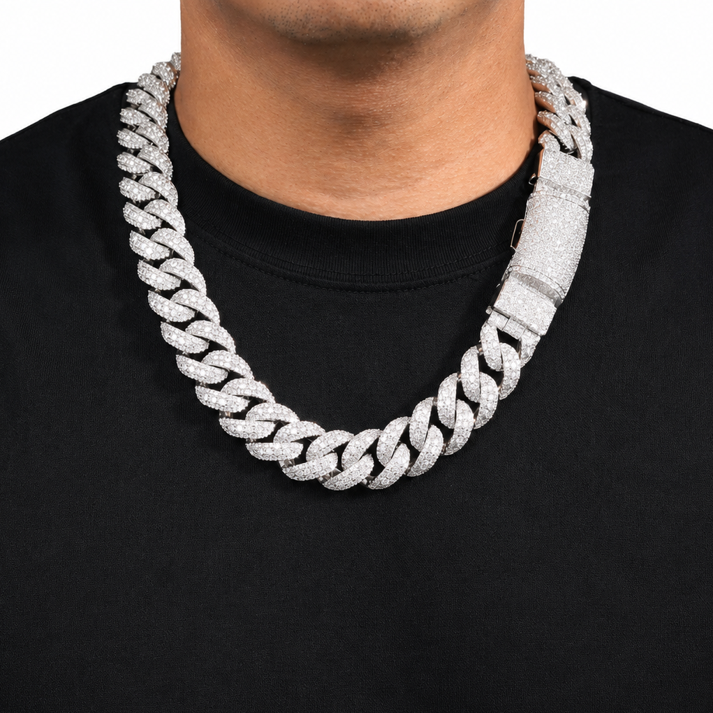 Person wearing a large silver chain 