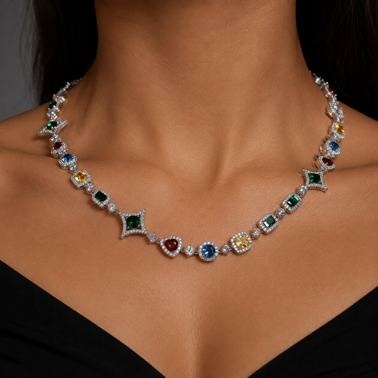 Iced Geometric Color Stone necklace product view 3