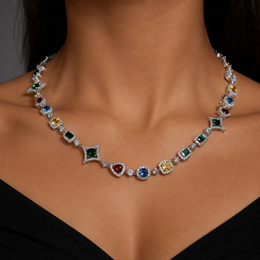 Iced Geometric Color Stone necklace product view 3