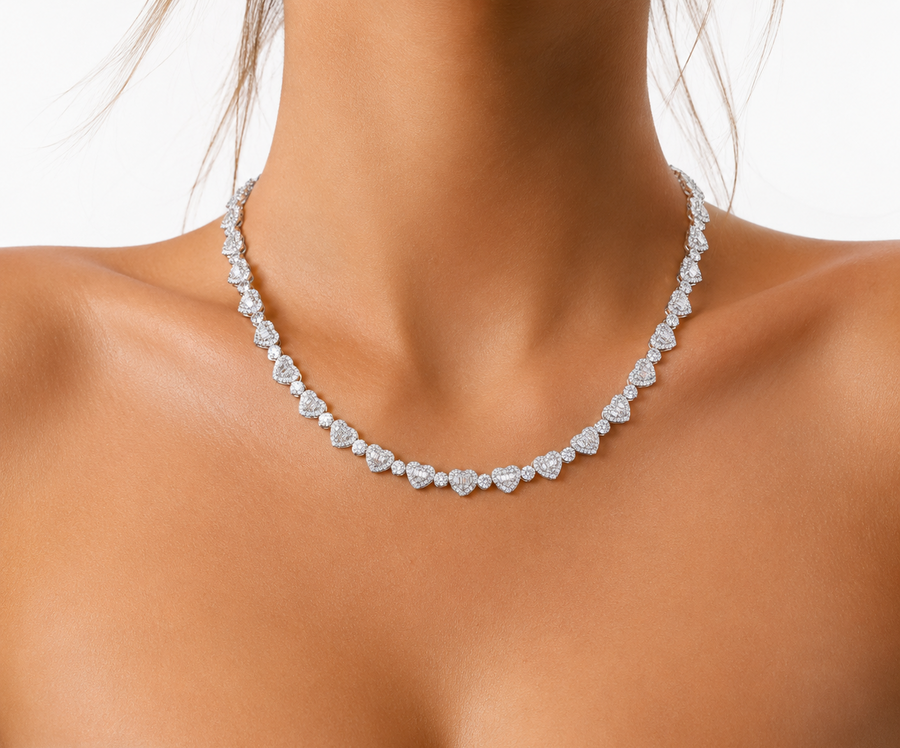 8.5mm Moissanite Heart Link Tennis necklace product view 1