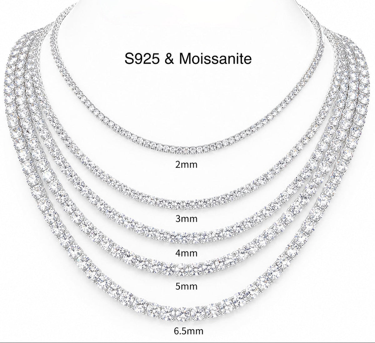 925 sterling silver vvs moissanite tennis chain - Milesjewellery