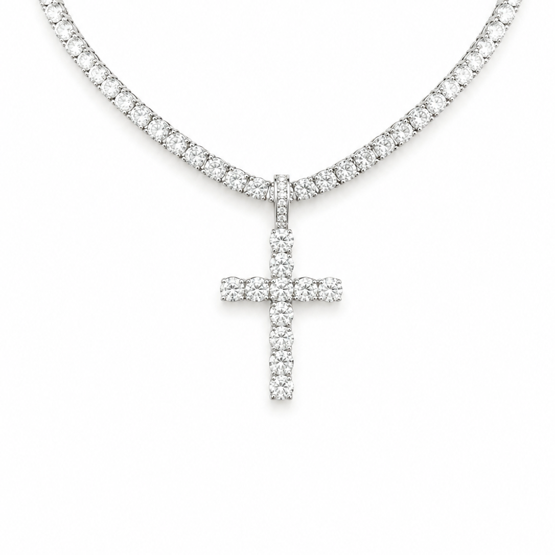 VVS Moissanite Cross Pendant 925 Sterling Silver -  Milesjewellery