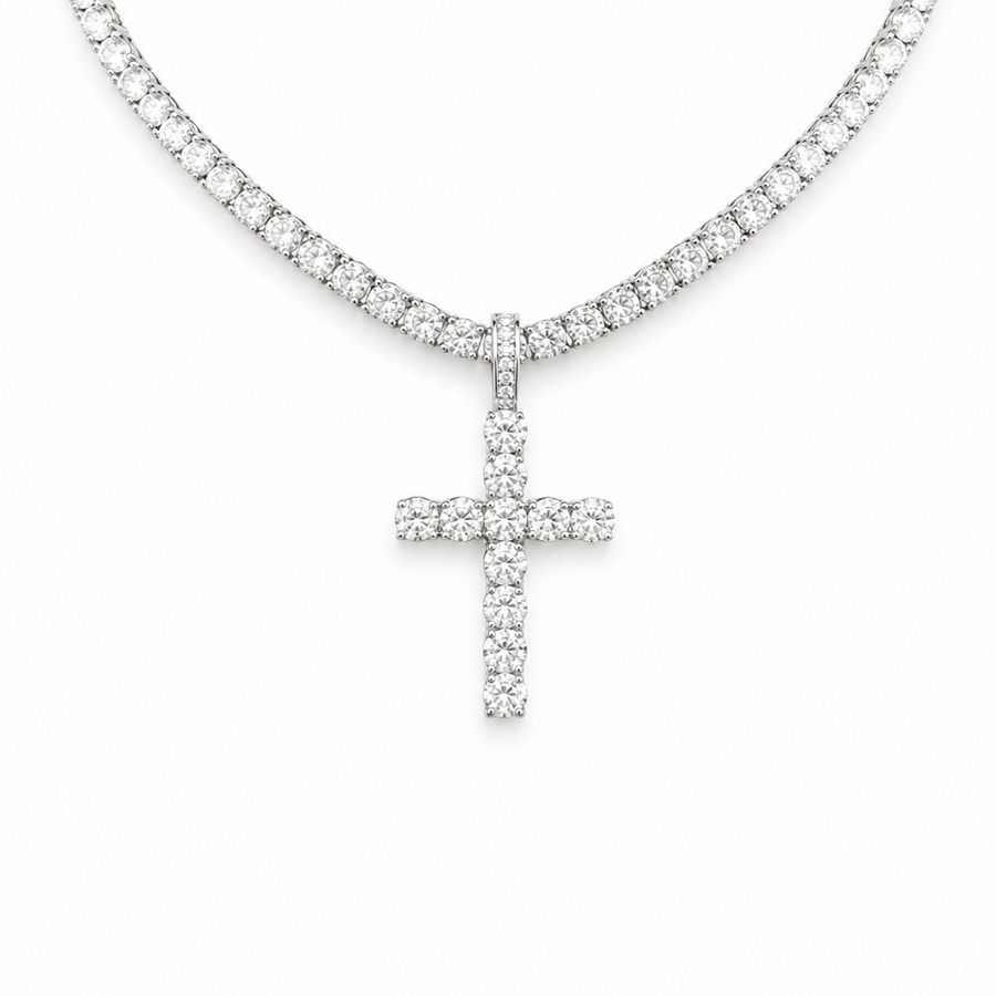 VVS Moissanite Cross Pendant 925 Sterling Silver -  Milesjewellery
