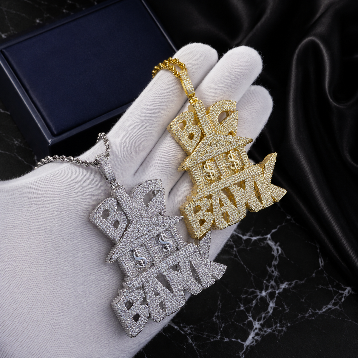 Iced Out BIG BANK Pendant - CZ Hip Hop Money Bag Jewelry - Miles Jewellery