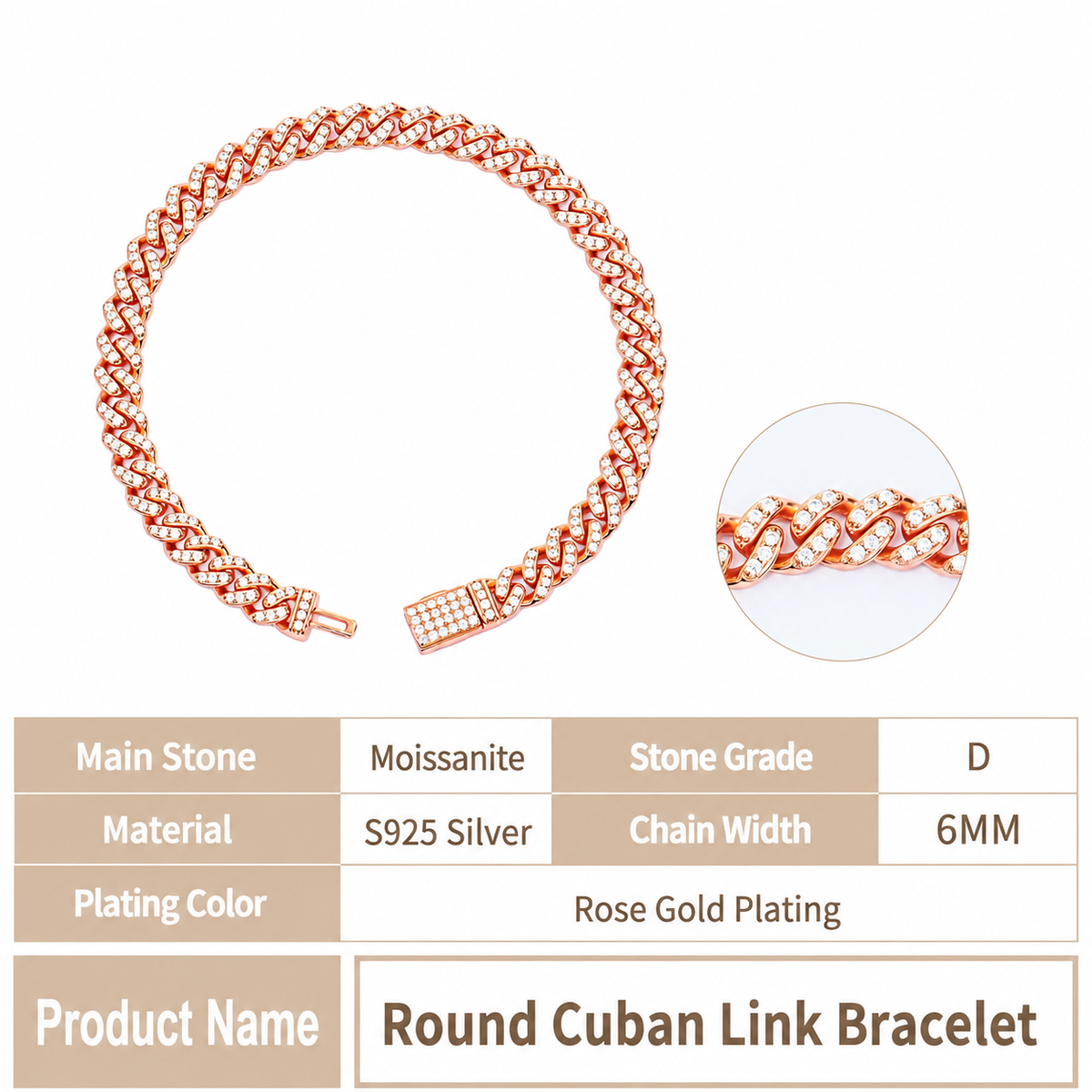 6/10mm VVS Moissanite Cuban Chain – 925 Sterling Silver