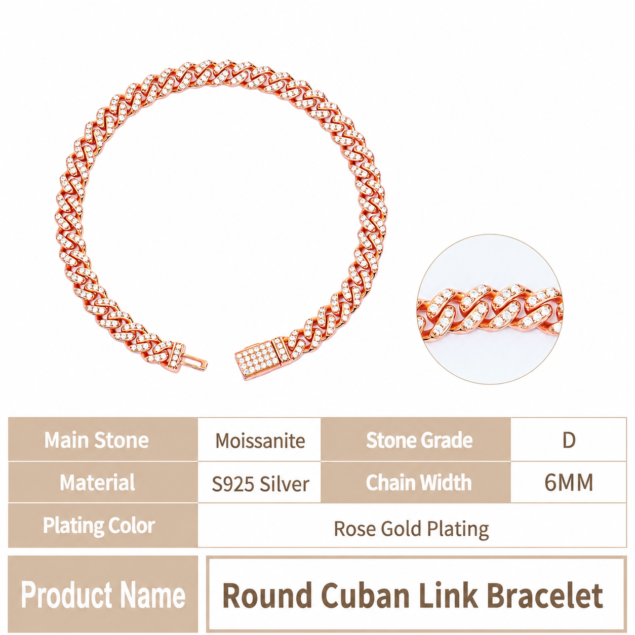 6/10mm VVS Moissanite Cuban Chain – 925 Sterling Silver