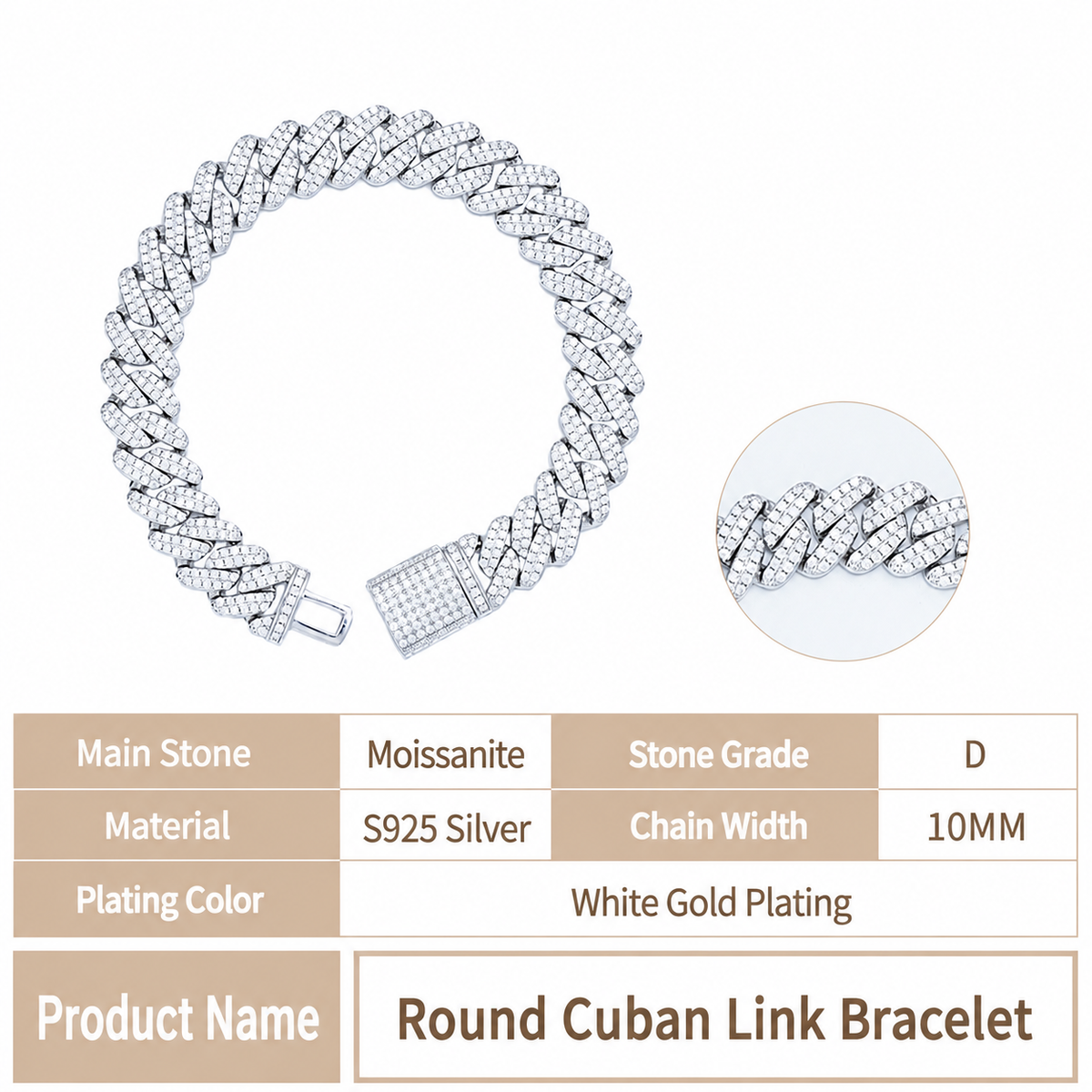 6/10mm VVS Moissanite Cuban Chain – 925 Sterling Silver
