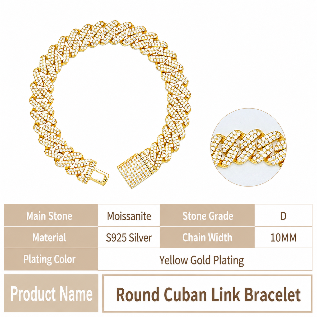 6/10mm VVS Moissanite Cuban Chain – 925 Sterling Silver