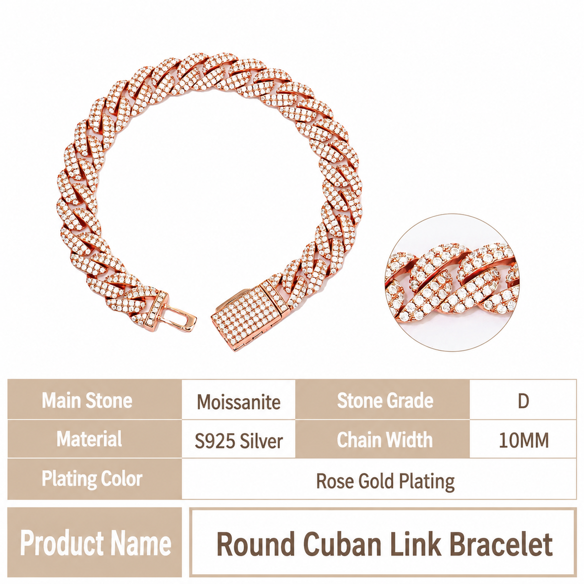 6/10mm VVS Moissanite Cuban Chain – 925 Sterling Silver
