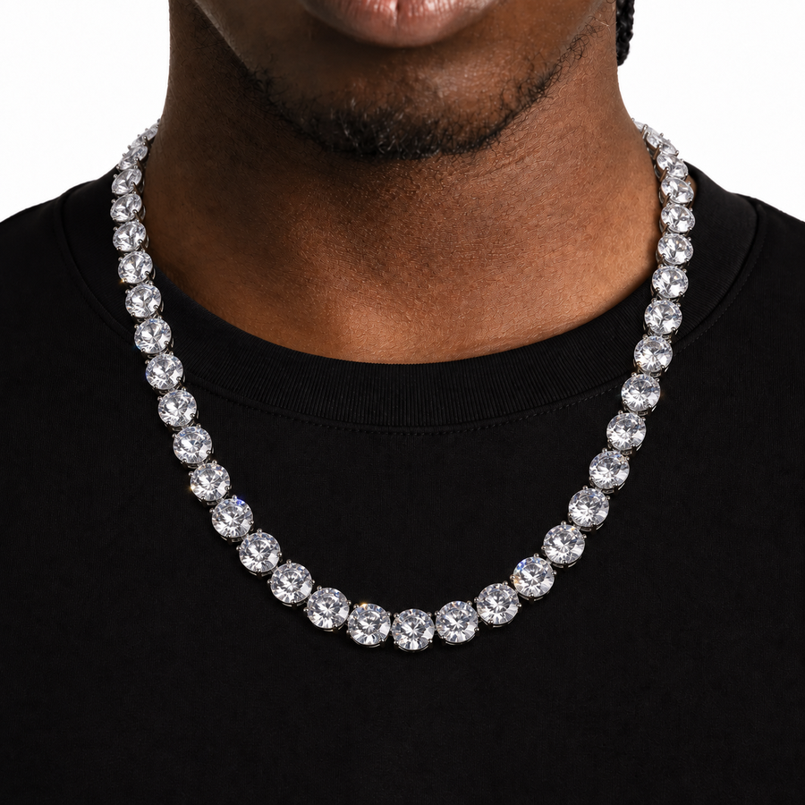 Model wearing a silver-tone round cubic zirconia tennis chain