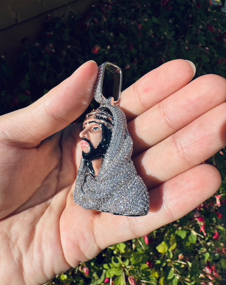 Iced Out 3D Jesus Bust Pendant - Enamel Finish- Miles Jewellery
