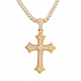 Gold moissanite gothic cross pendant 925 silver
