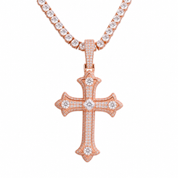 Rose gold iced out gothic cross pendant
