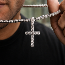 Iced out 4mm moissanite cross pendant with 4mm tennis chain