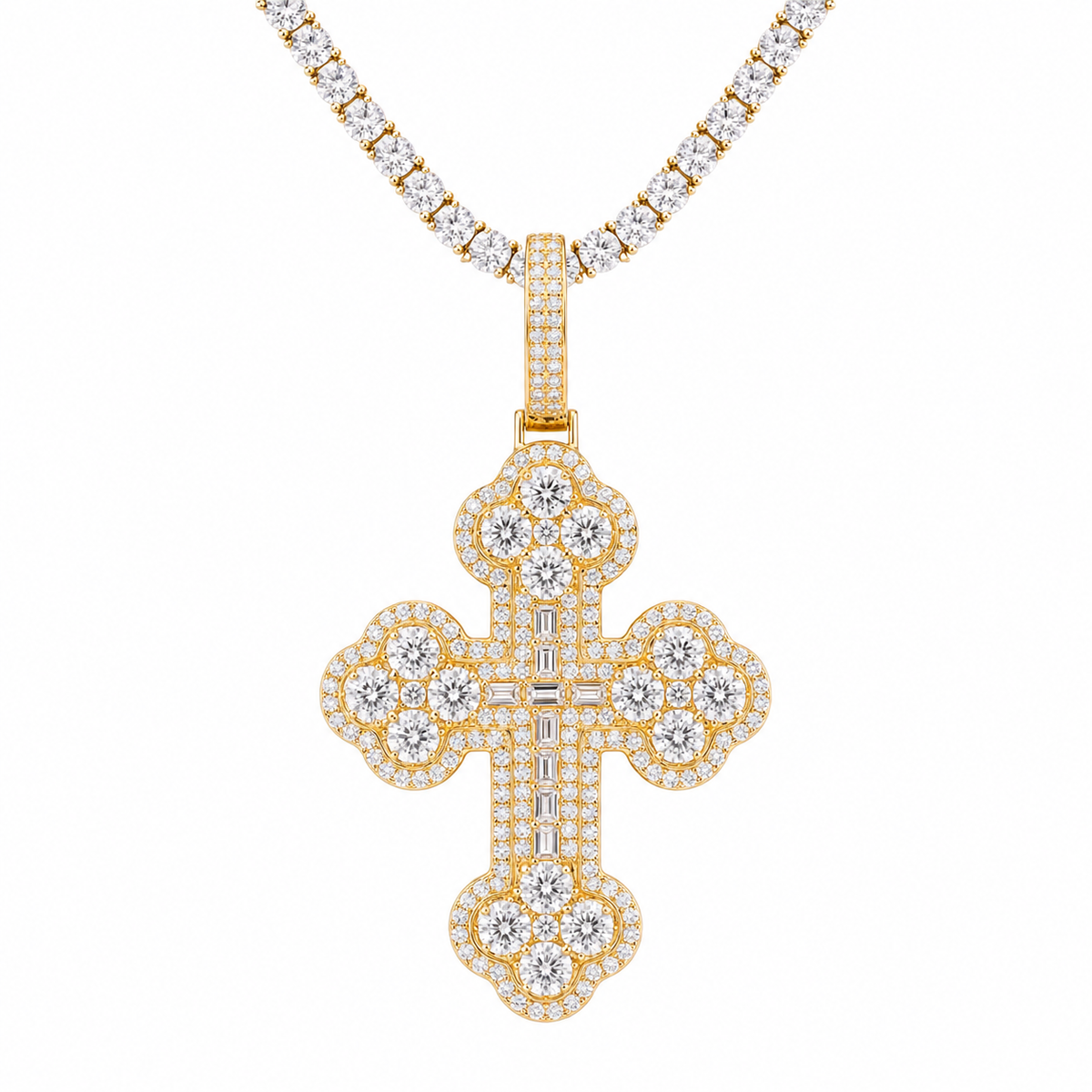 Large gothic 925 silver moissanite cross pendant in gold