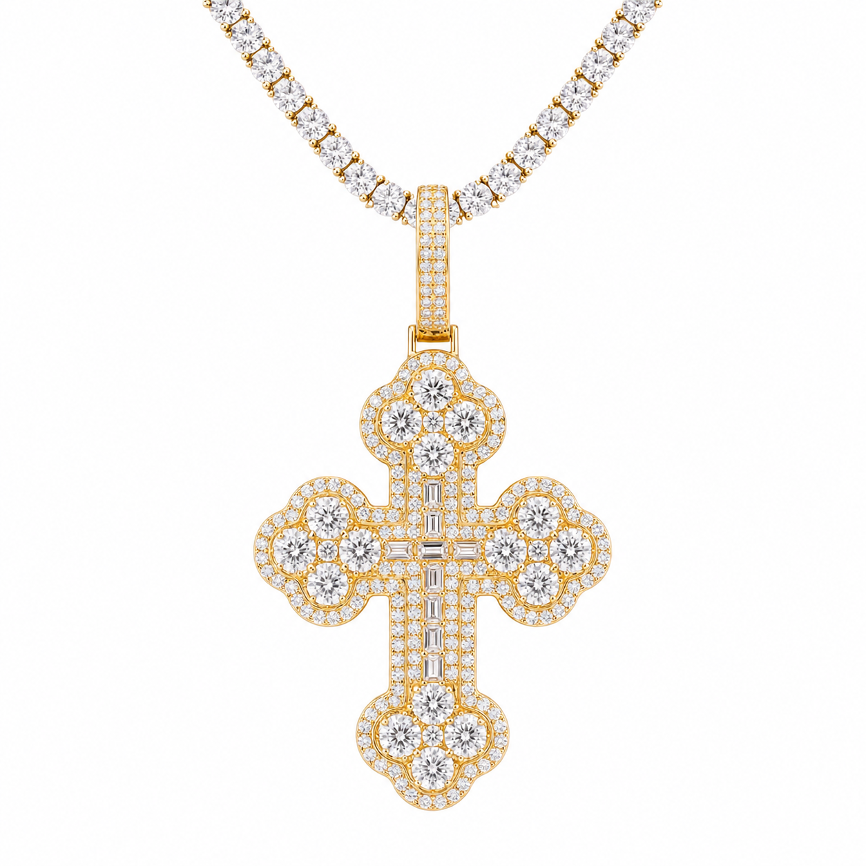 Large gothic 925 silver moissanite cross pendant in gold