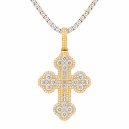 Large gothic 925 silver moissanite cross pendant in gold