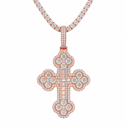 Large gothic 925 silver moissanite cross pendant in rose gold