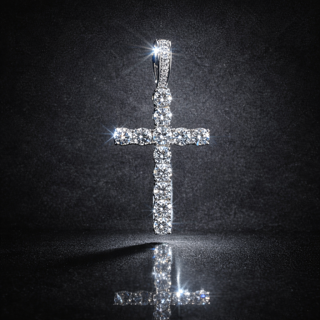 2-6.5mm VVS1 Moissanite 925 Sterling Silver Cross Pendant