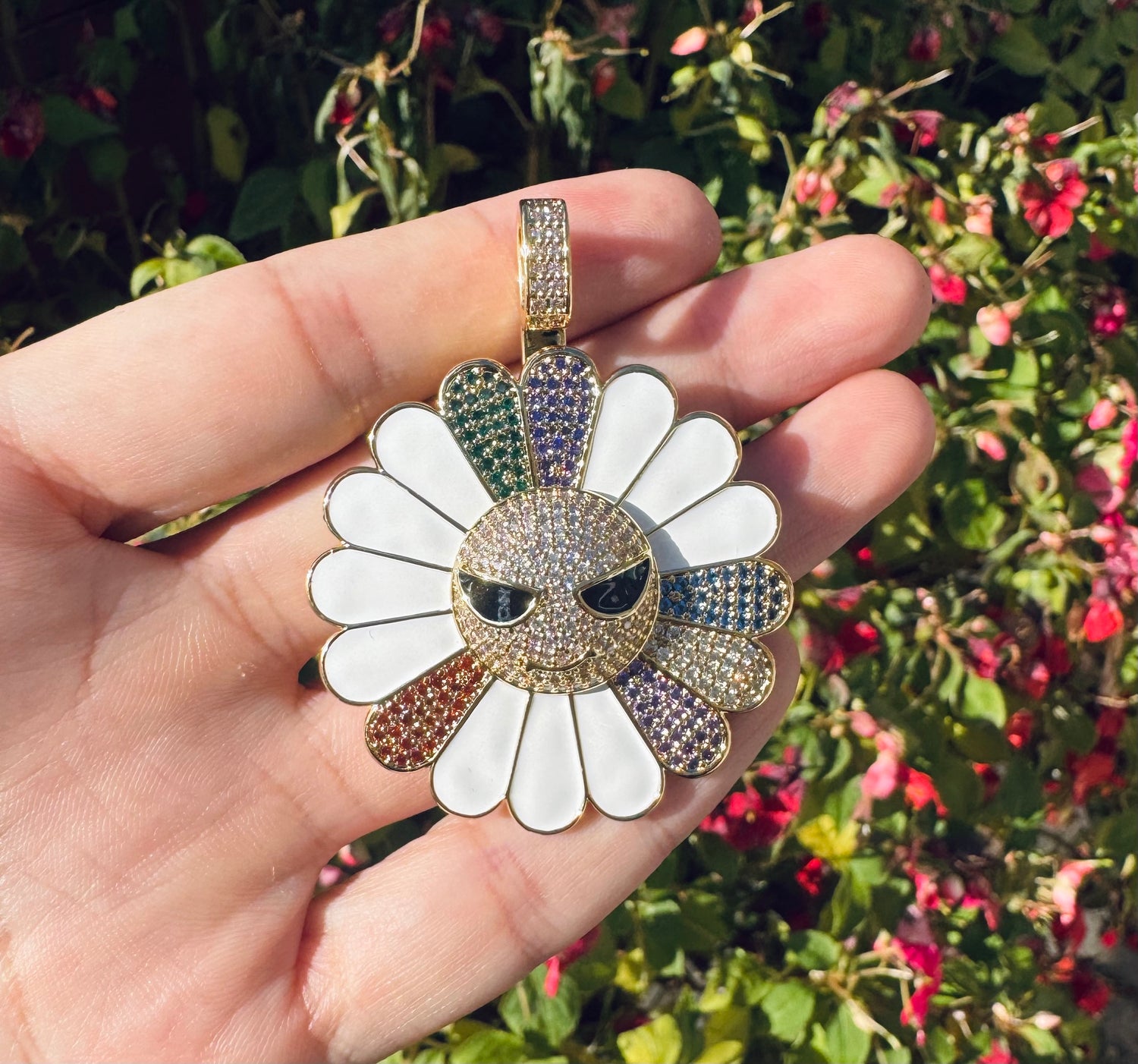 Rotating Iced Out Sunflower Pendant- Miles Jewellery
