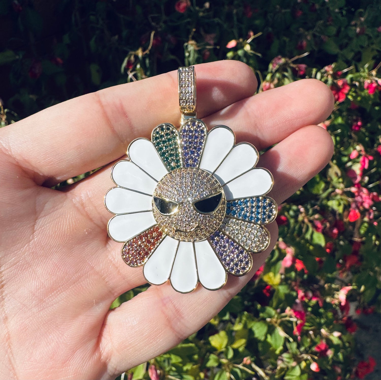 Rotating Iced Out Sunflower Pendant- Miles Jewellery