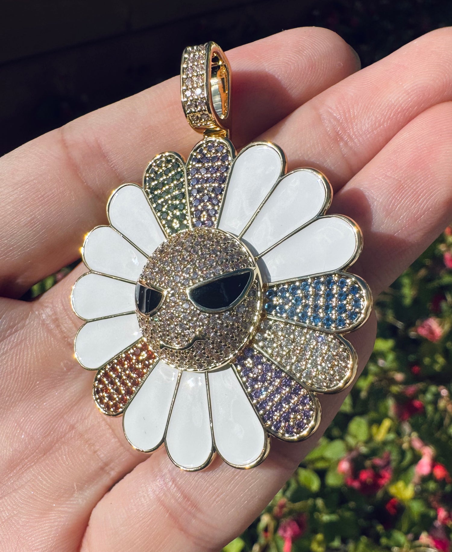 Rotating Iced Out Sunflower Pendant- Miles Jewellery