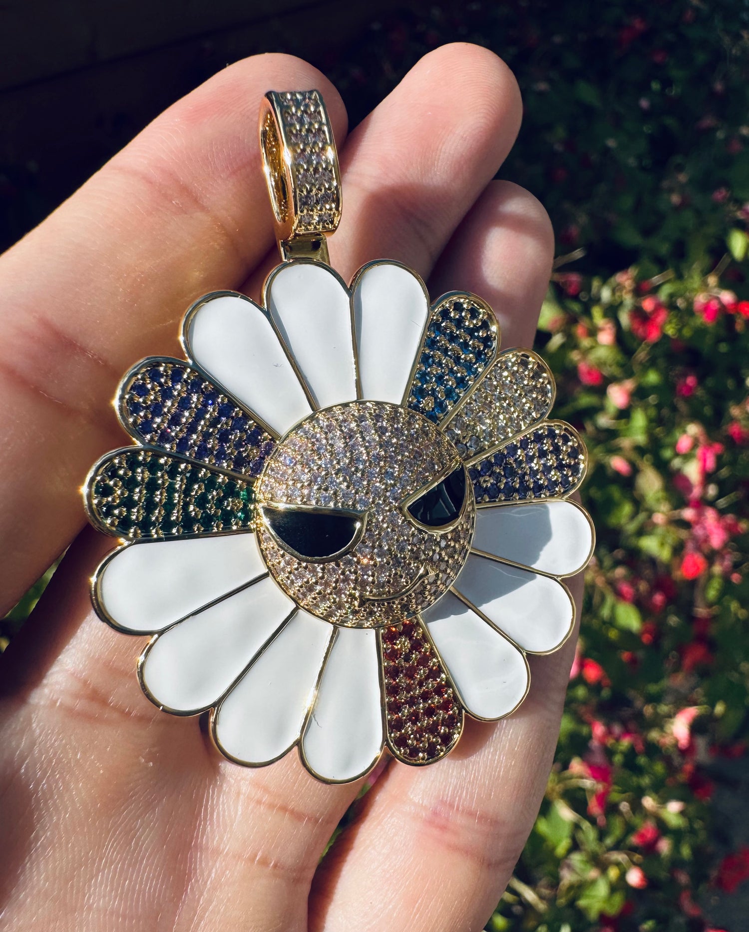 Rotating Iced Out Sunflower Pendant- Miles Jewellery