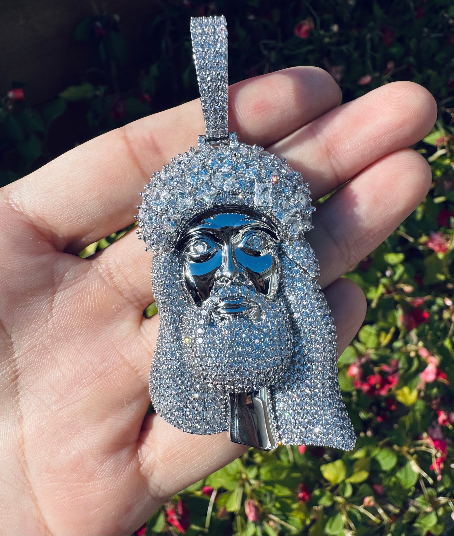 Iced Large Jesus Head Pendant- Miles Jewellery