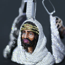 Iced Out 3D Jesus Bust Pendant - Enamel Finish product image 6