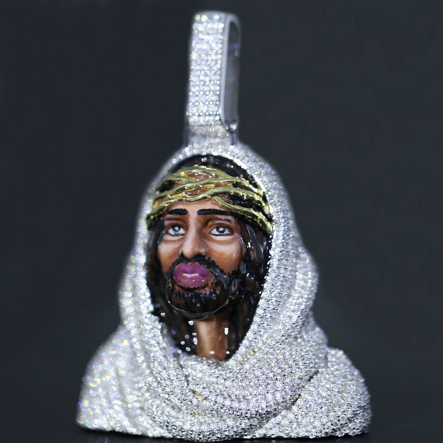 Iced Out 3D Jesus Bust Pendant - Enamel Finish product image 4